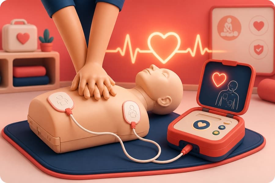 ฝึกกดหน้าอกและใช้เครื่อง AED กับหุ่นฝึก CPR
